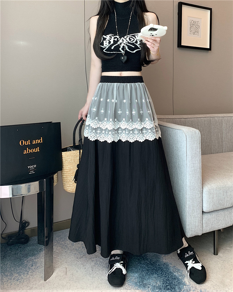 Real photo of lace skirt for women with high waist slim cake long skirt A-line skirt