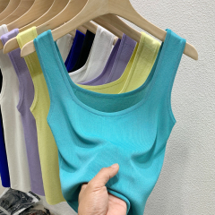 網紅超火方領冰絲針織吊帶無袖小背心女夏季短款西裝內搭外穿上衣