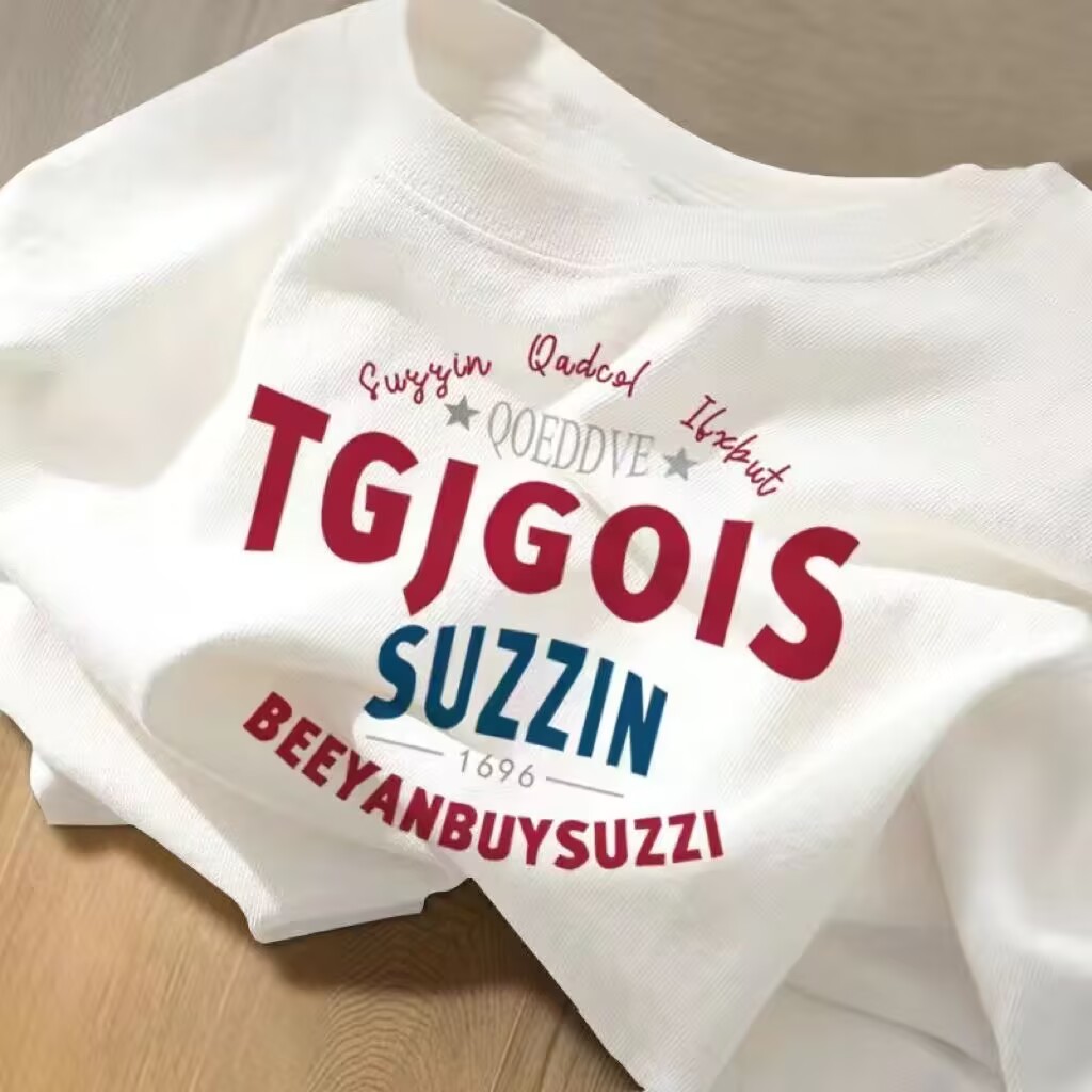 Letter white printed short-sleeved T-shirt for men and women summer new simple plus size couple outfit ins