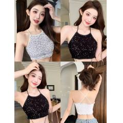 Fashion sequin suspender vest for women with breast pad hot girl sexy inner and outer wear short beautiful back top