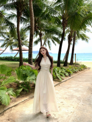 Real shot French V-neck sleeveless pure and high-end temperament waist-hugging and slimming A-line long skirt dress