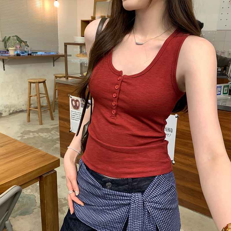 Real photos of pure and sweet hot girl sleeveless slim slim sling sling vest women 2025 summer sexy waist top