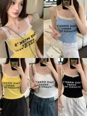 Lace Contrast Stylish Women's Summer New Retro Dopamine Yellow Hot Girl Strappy Top