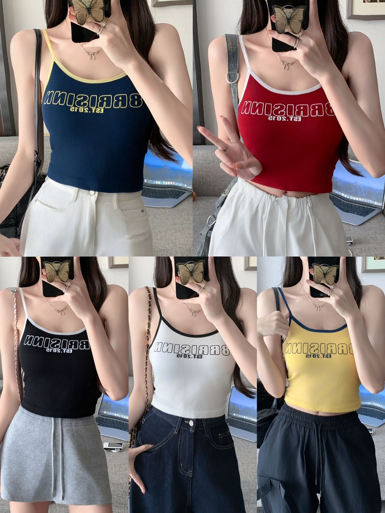 ins辣妹性感純欲吊帶背心女夏季印花無袖打底修身背心上衣