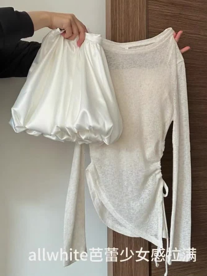初秋穿搭高級感套裝裙女夏鹽系芭蕾風chic甜辣白色時尚休閒兩件套