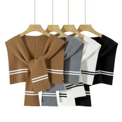 2025 new soft color block knitted shawl for women Korean style striped air conditioner for spring shoulder and shirt