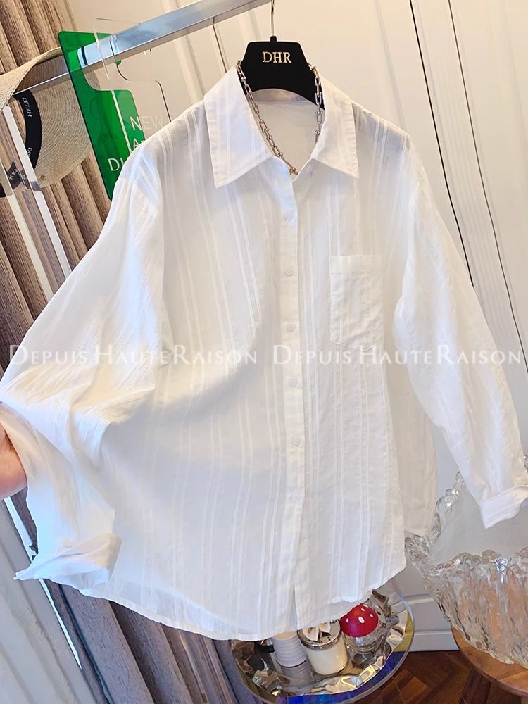 Original fabric extra large size 240 catties French temperament texture striped shirt for women
