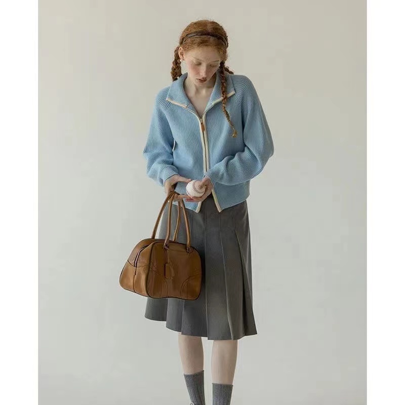 Lapel Zipper Knit Cardigan Long Sleeve Sweater Women's New Spring 2025 Jacket Slim Sweater Trend