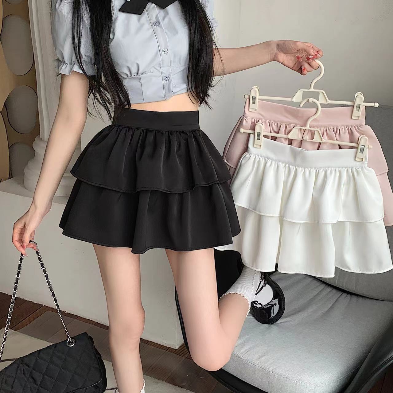 Original fabric elastic waist style ~ fluffy cake skirt for women in summer skirt small high waist slim A-line short skirt