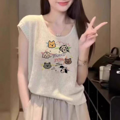 非實拍 可愛印花坎肩背心女夏季新款時尚洋氣寬鬆針織小上衣