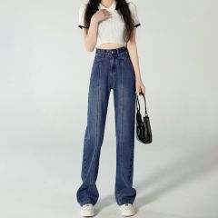 Harajuku style design straight jeans for women in spring and autumn loose straight slim high waist casual floor jeans trendy