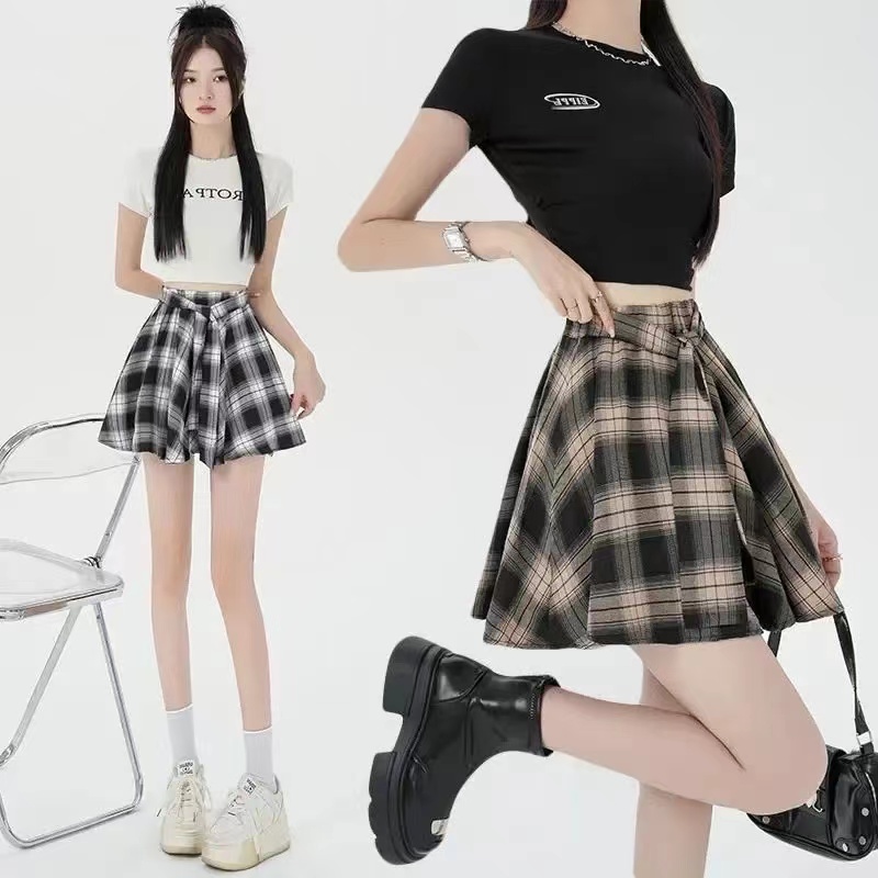 Original fabric original method plaid shirt feel versatile and slim skirt for women in summer irregular short skirt