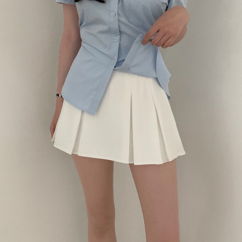 Korean chic high-waisted slim slim suit lining skirt pleated simple A-line solid color skirt