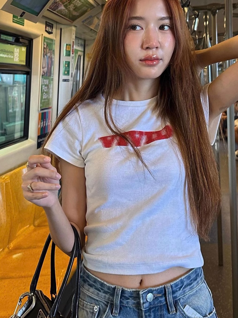 Korean chic design phantom letter print summer shoulder short slim short sleeve T-shirt top for women