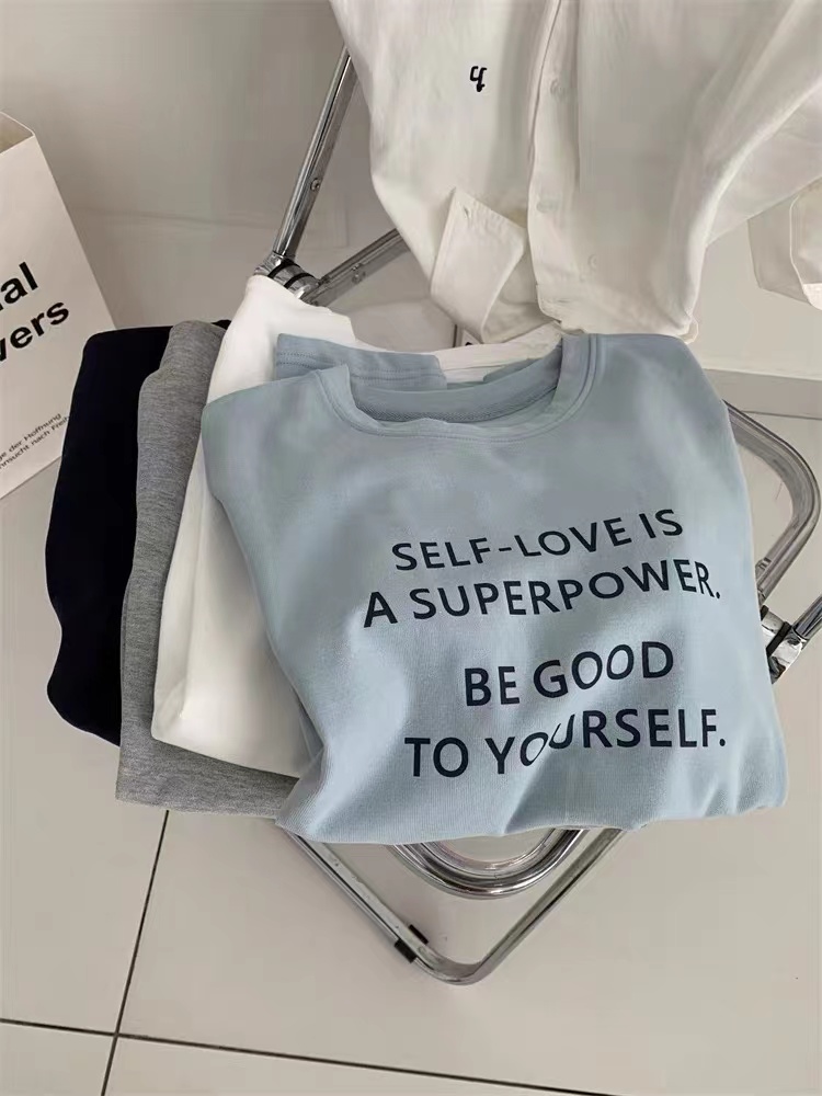 Korean simple letter printing short-sleeved women's 2025 spring and summer loose versatile pure cotton T-shirt basic base shirt trendy