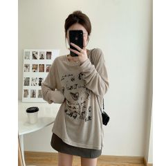 180g men's cotton modal original fabric graffiti sun protection loose thin long sleeve round neck top air conditioning shirt for women