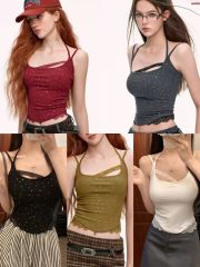 燙金蕾絲交叉肩帶美背吊帶背心打底內搭無袖上衣