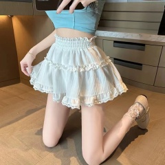 Pleated skirt summer high waist slim A-line hot girl cake puffy short skirt ballet style
