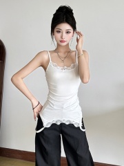 New summer sweet hot girl pure design sense spliced ​​lace bow suspender vest women's base top