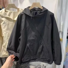 Extra large size loose casual zipper pocket hooded vest women's jacket long sleeve jacket work jacket for women