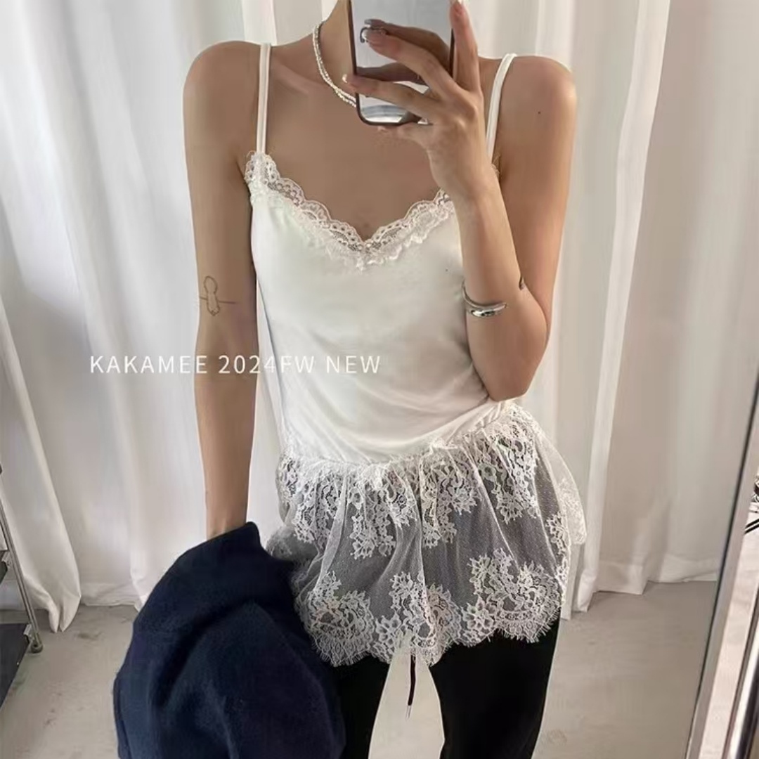 韓版純欲蕾絲吊帶背心女內搭緊身帶胸墊抹胸性感打底純欲上衣外穿