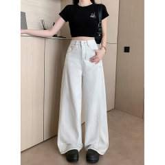 Real shot~ Women's spring 2025 new high-waisted slim and loose denim wide-leg pants