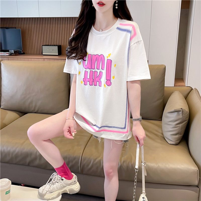 實拍 大碼女裝T恤春夏新款設計感韓版寬鬆短袖卡通印花t恤上衣女