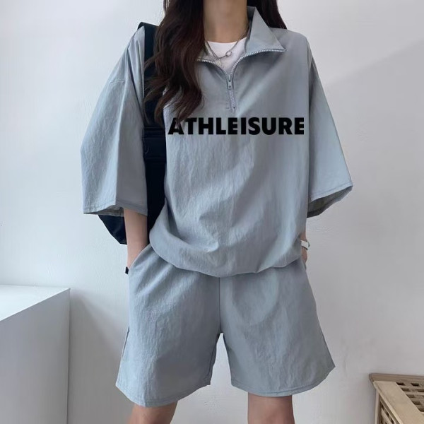 Korean sportswear suit women's letter printing summer new short-sleeved shorts casual running two pieces