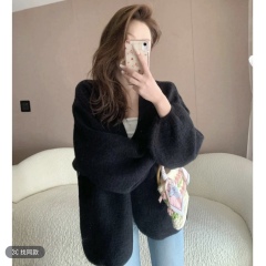 2025 new bark pattern craft puff sleeve short jacket spring and autumn lazy knitted cardigan loose