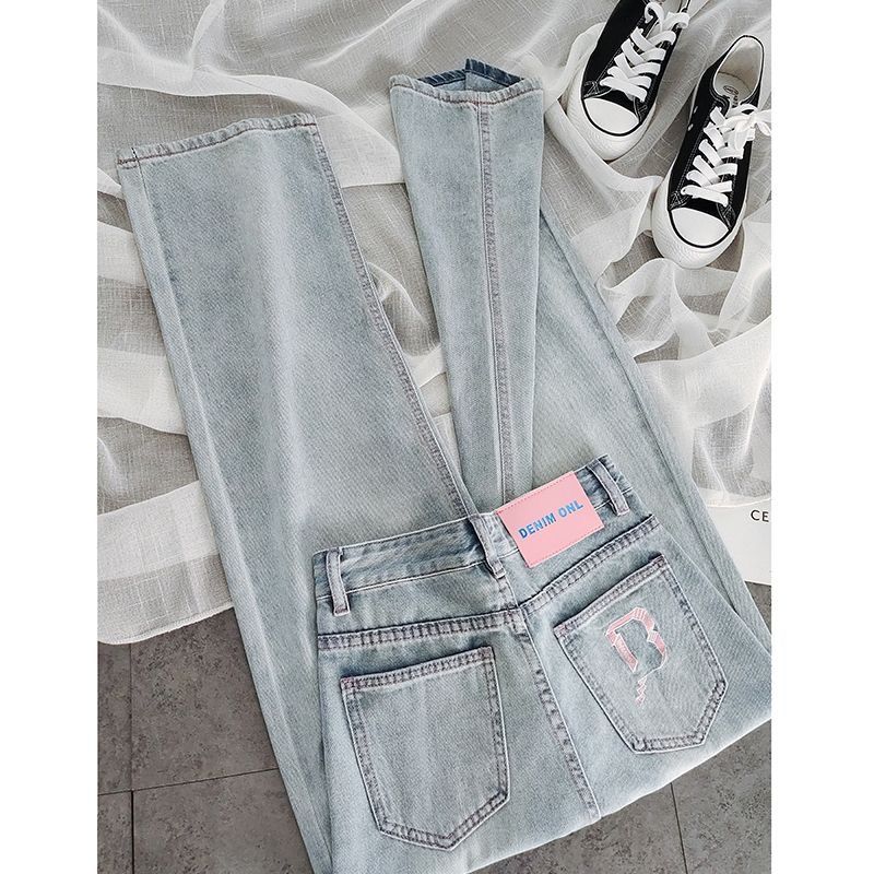 High-quality high-waisted straight jeans for women 2025 spring and summer design embroidery loose Korean version slimming draped wide-leg pants