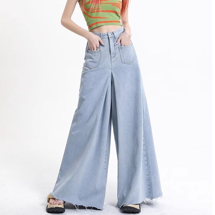 Women's spring and autumn new high-waist design loose and slim drooping large flared skirt pants