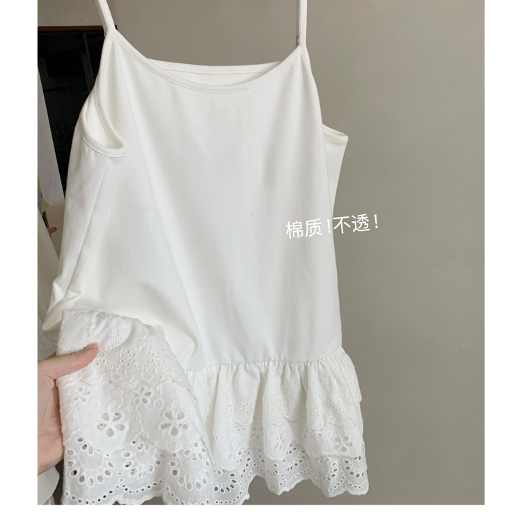 2025 summer new white U-neck hem lace suspender vest women's mid-length French top