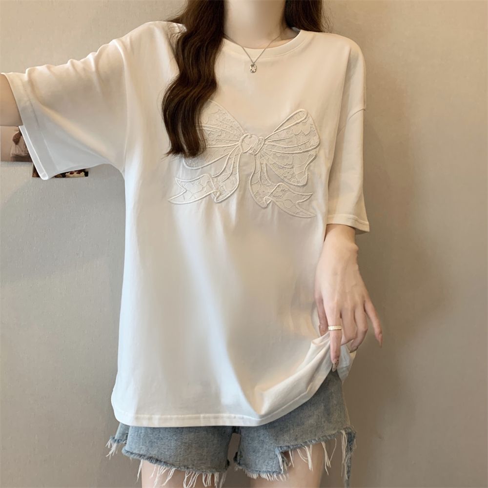 Real shot 21 pure cotton 200g 100% cotton short-sleeved T-shirt for women embroidery