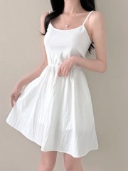 Korean chic waist-hugging and slim temperament spliced ​​high-waist suspender skirt solid color versatile base dress