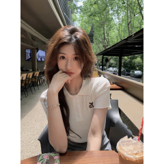 Spring Polo white short slim college style cute slim chic Hong Kong flavor top short sleeves for women