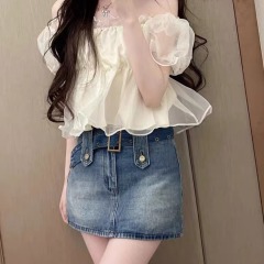 Pure sexy hot girl small denim skirt for women in summer new high-waist loose waist slim hip short skirt