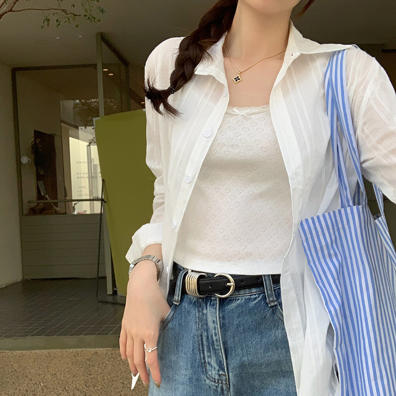 Real photos of the new Korean version with super good looks unique casual thin white sunscreen shirt jacket women's top
