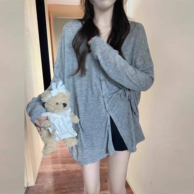 Korean chic sunscreen cardigan for women in women's long-sleeved summer new style with thin loose breathable tops, micro-transparent air conditioning shirt