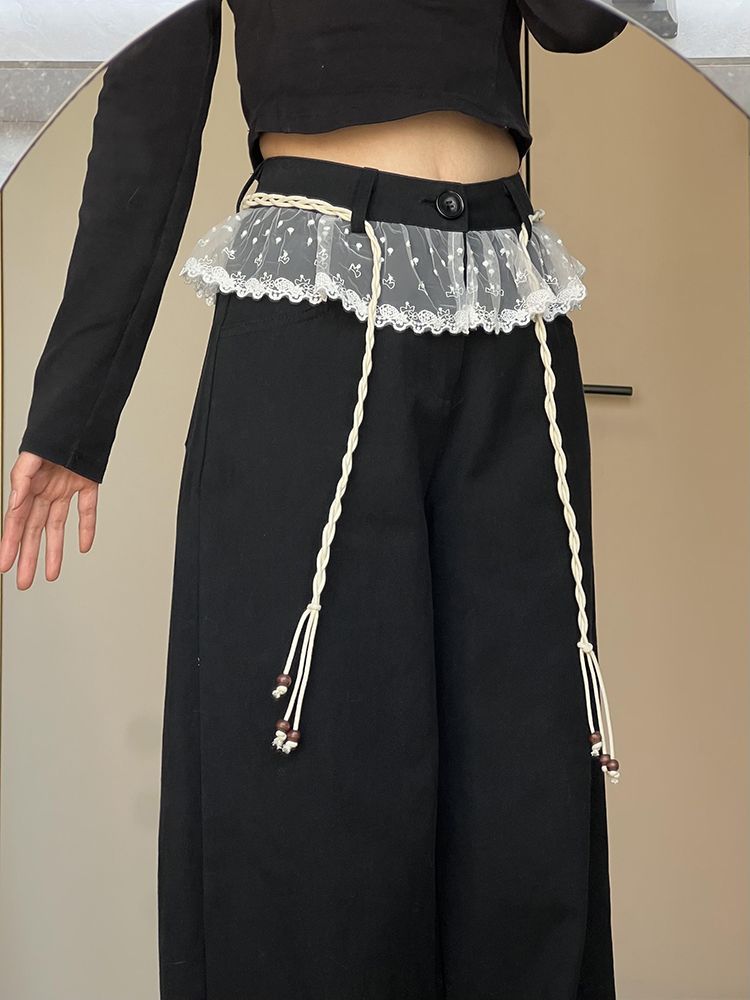 獨特設計感蕾絲拼接休閒褲女2025春季新款超好看高級感小眾長褲子