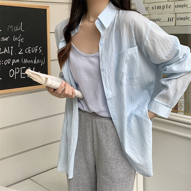 實拍 防曬襯衫女夏小個子寬鬆休閒襯衣外搭開衫薄外套上衣潮