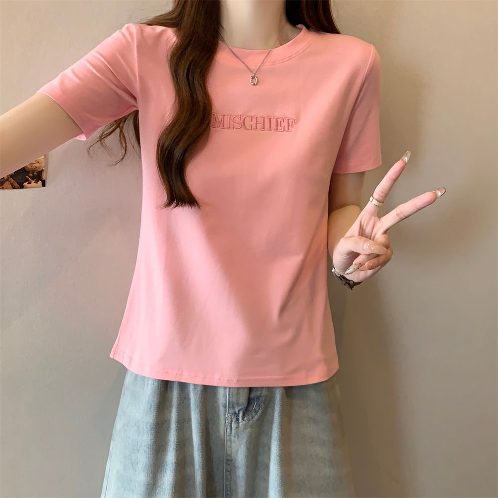 Real shot 40 pure cotton 210g 92 cotton/8 spandex short-sleeved T-shirt for women
