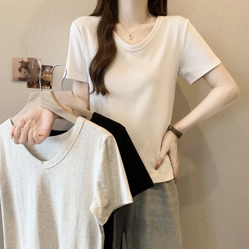 Real-life V-neck T-shirt for women's short-sleeved new slim fit and slim inner wear pure cotton shoulder bottoming half-sleeved top