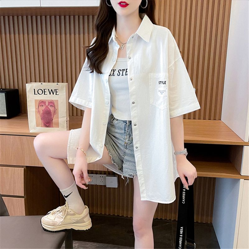 100%滌綸 2025夏季薄款短袖襯衫防曬衣女寬鬆外套上衣