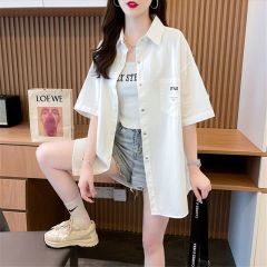 100%滌綸 2025夏季薄款短袖襯衫防曬衣女寬鬆外套上衣