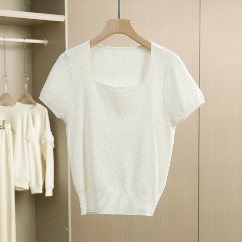 Her series Fangling soft and versatile commuter short-sleeved sweater top 25 spring new brand discount women's clothing