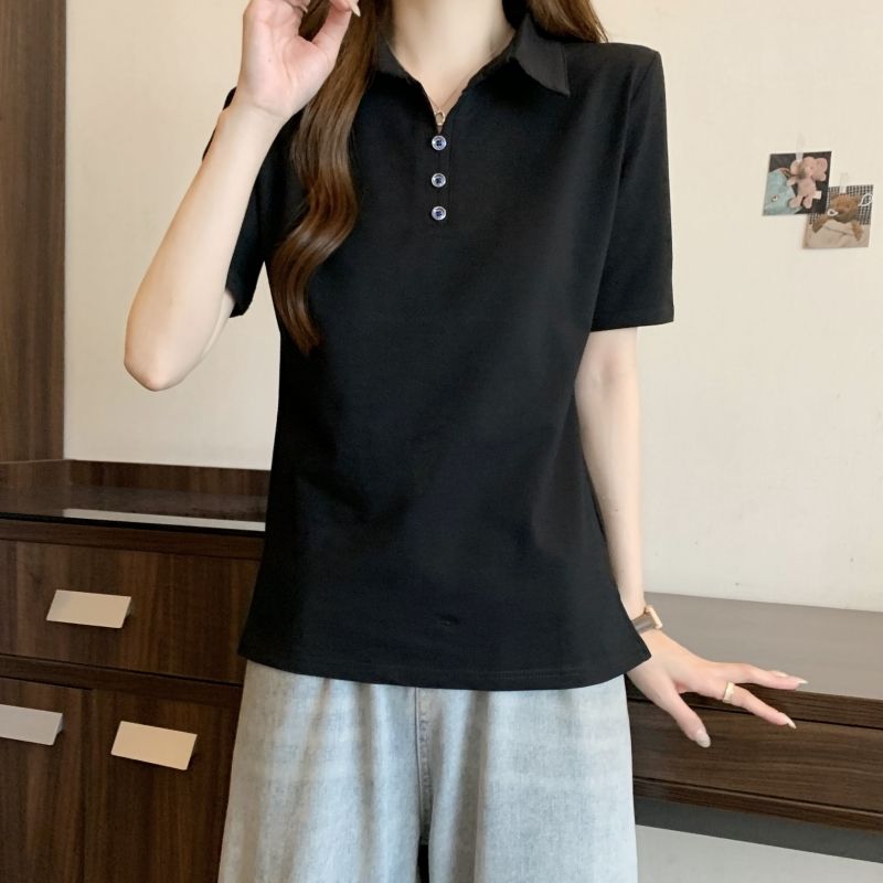 32 double yarns pure cotton 230g100% cotton summer polo collar short-sleeved T-shirt for women