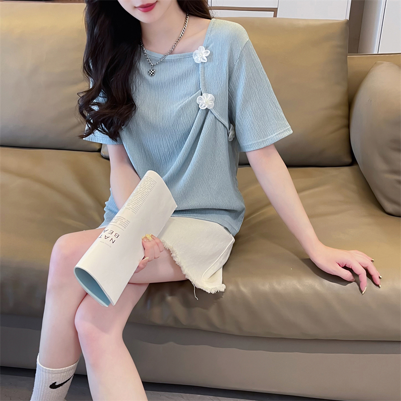 實拍棉質網紅ins潮超火短袖t恤女夏季寬鬆休閒設計感小眾百搭上衣