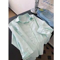 White spring and summer mint green small fresh loose shirt long sleeve casual Korean dopamine sunscreen shirt jacket for women