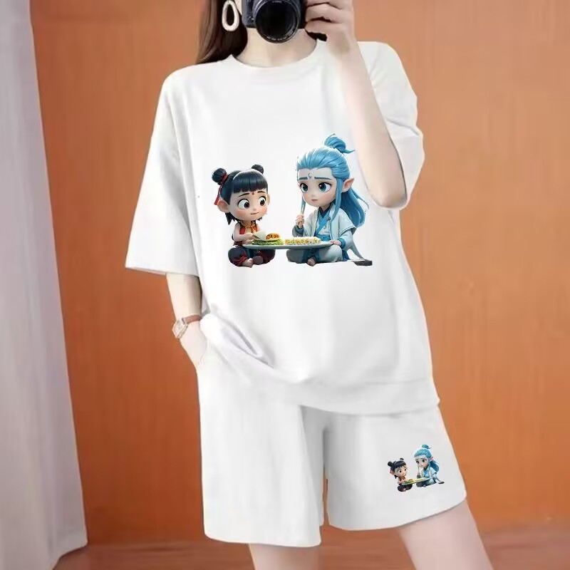 Summer Nezha Ao Bing casual suit trendy shorts shorts loose two-piece set