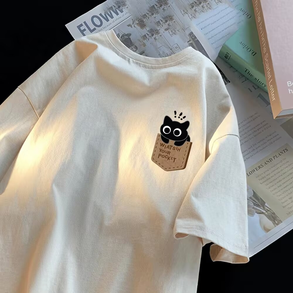 Summer couple trend half-print men and women loose T-shirt oversize tops new